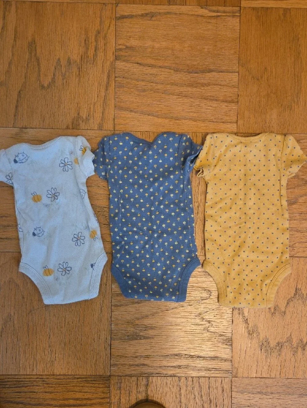 Carters Baby Girls' Blue and Yellow Short-Sleeve Onesies - 3-Pack